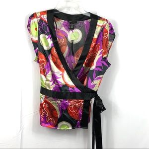 BCBG Maxazria Wrapped Japanese Swirl Top Size XL
